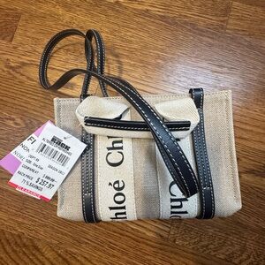 Beige and Black Women's Bag (Chloe mini woody tote bag)